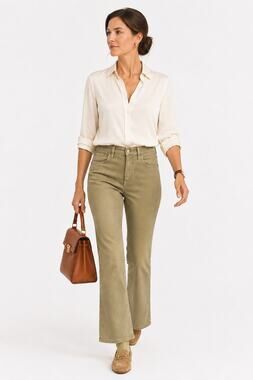 Madewell Mid Rise Kick Out Jeans 30 Olive Green Coated Kick Flare Pants